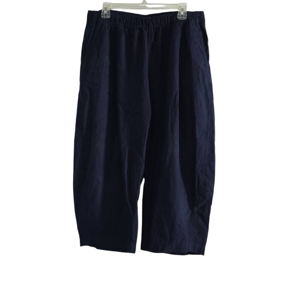 GAP Women's Size Large Petite Navy Blue Linen Blend Cropped Wide Leg Pants
